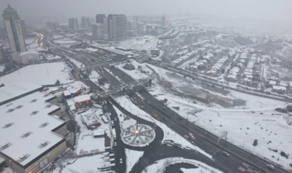 Beylikdüzü ve Büyükçekmece’de havadan kar manzaraları