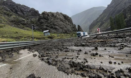 Erzurum-Artvin karayolunda heyelan